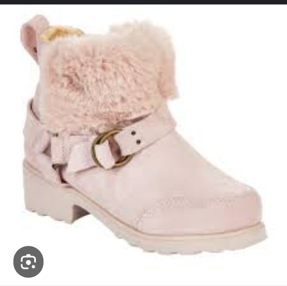 BearPaw Pink Faux Fur Ankle Booties